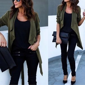 Olive Faux Suede Drape Coat